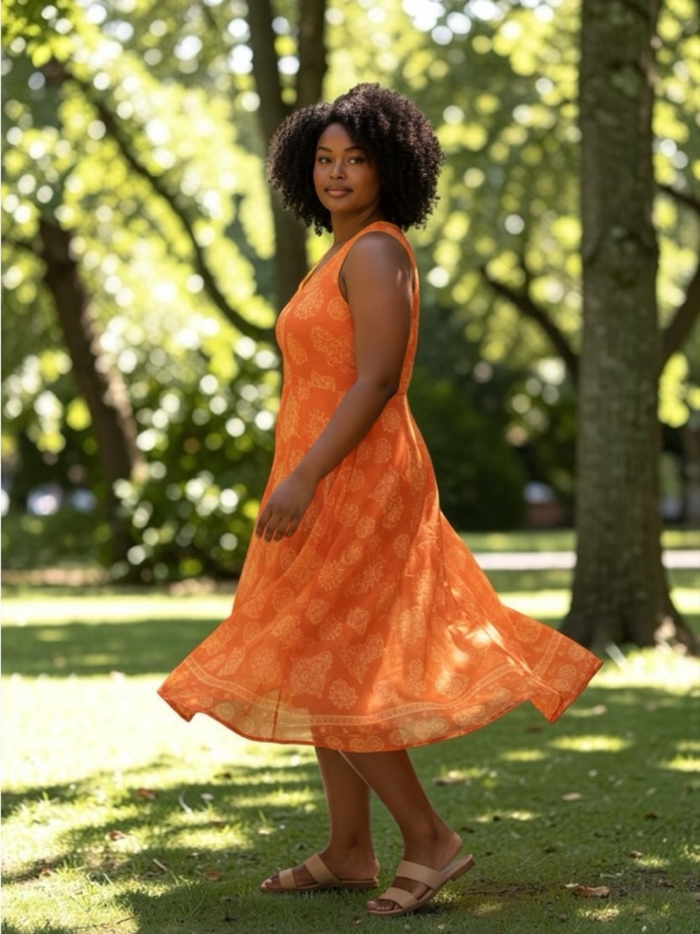 JH Collectibles Orange Printed Sleeveless Midi Dress